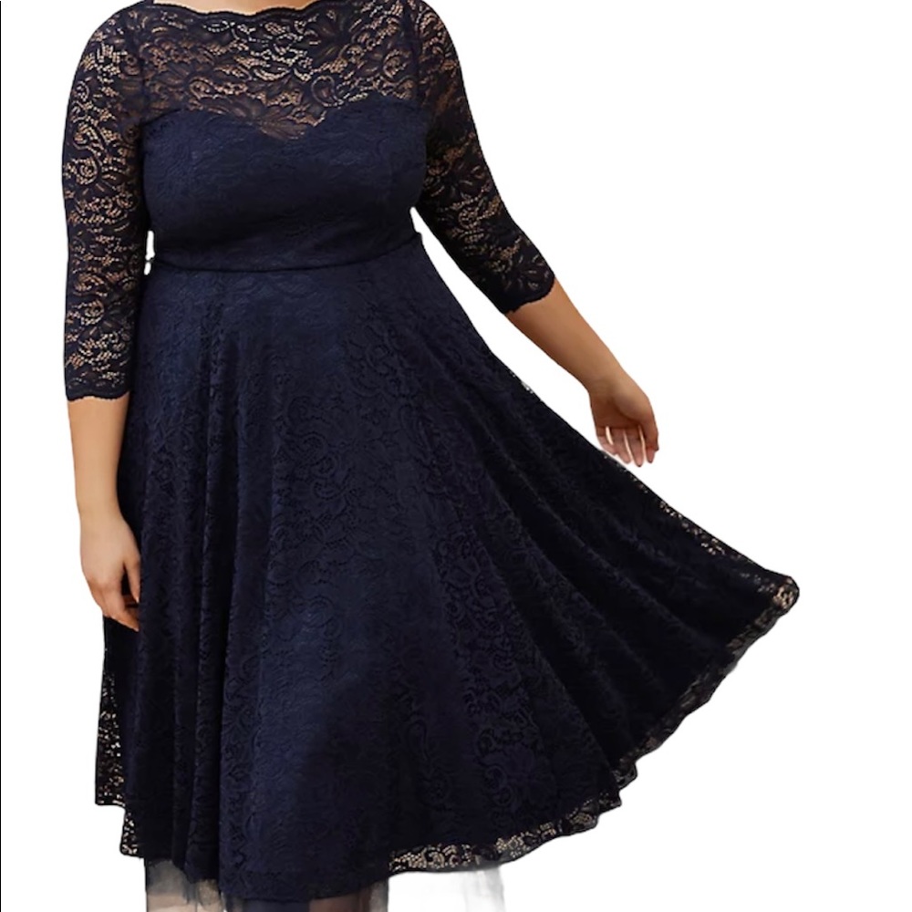 torrid Special Occasion Navy Blue Lace Illusion Midi Dress 18 NWOT